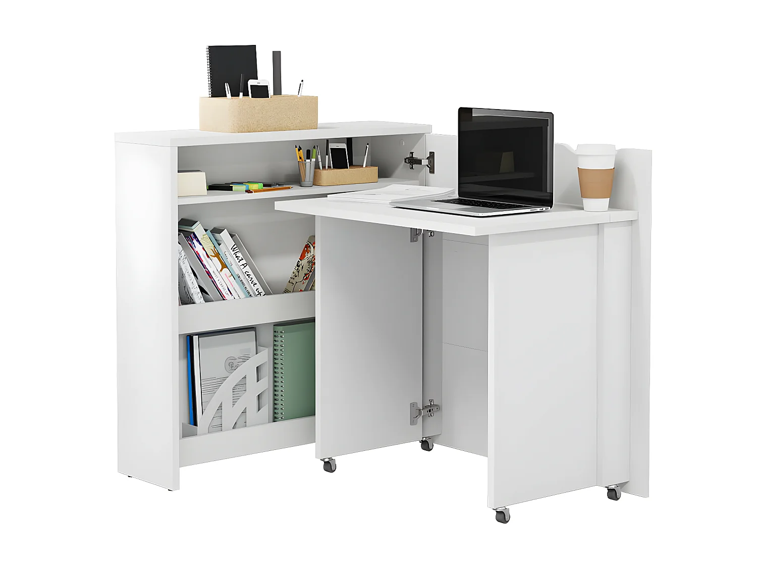 Lenart Escritorio extensible con almacenamiento WORK CONCEPT SLIM CW02 P Derecho 90 cm blanco mate