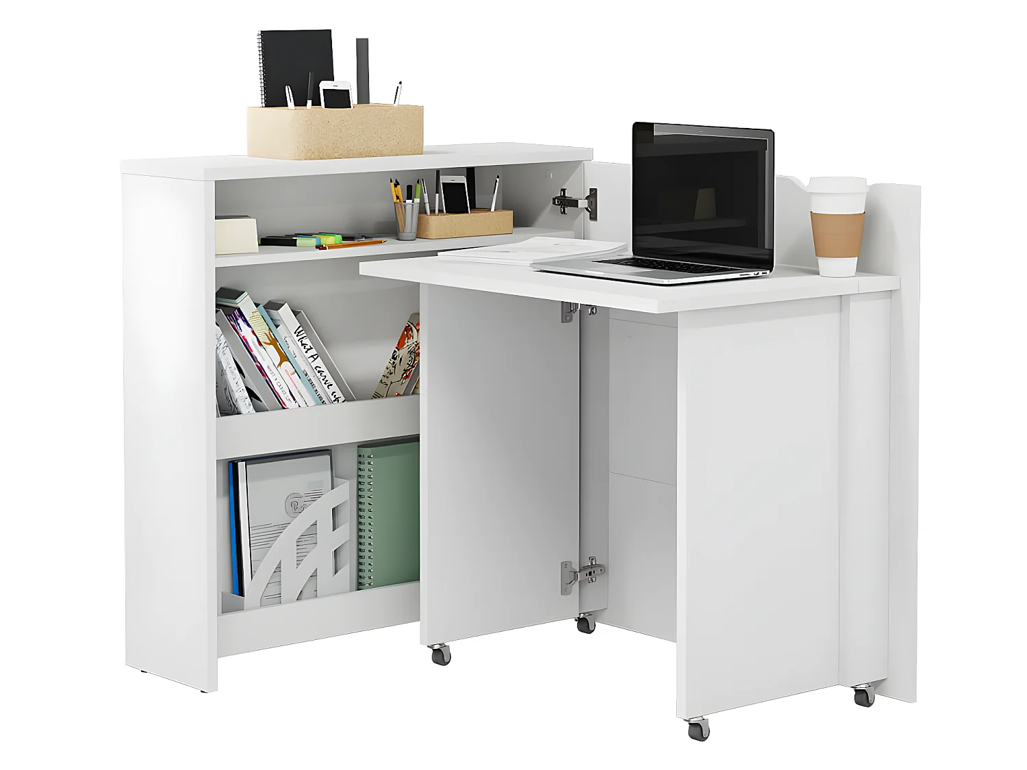 Lenart Uitschuifbaar bureau met opbergruimte WORK CONCEPT SLIM CW02 P Rechts 90 cm wit mat