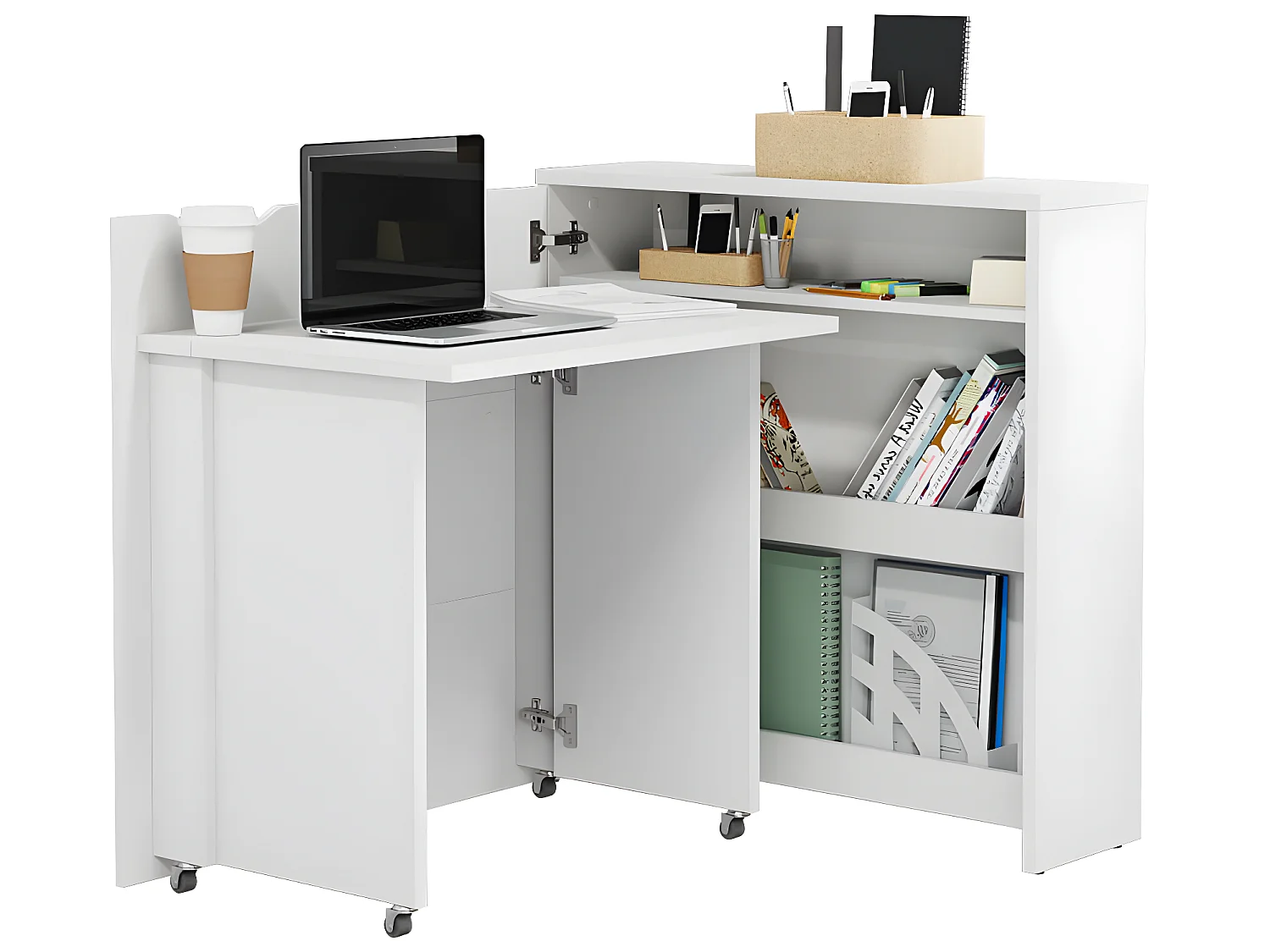 Lenart Scrivania estensibile con ripostiglio WORK CONCEPT SLIM CW02 L Sinistra 90 cm bianco lucido