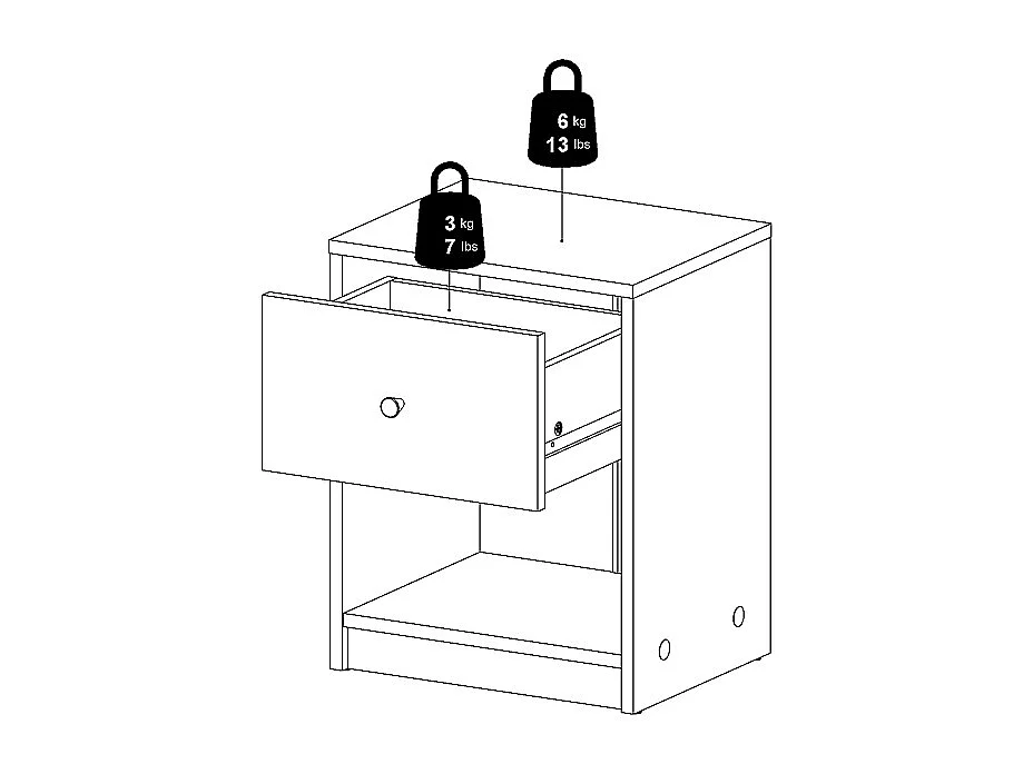Maria nachtkastje met 1 lade en 1 plank, licht notenhout.