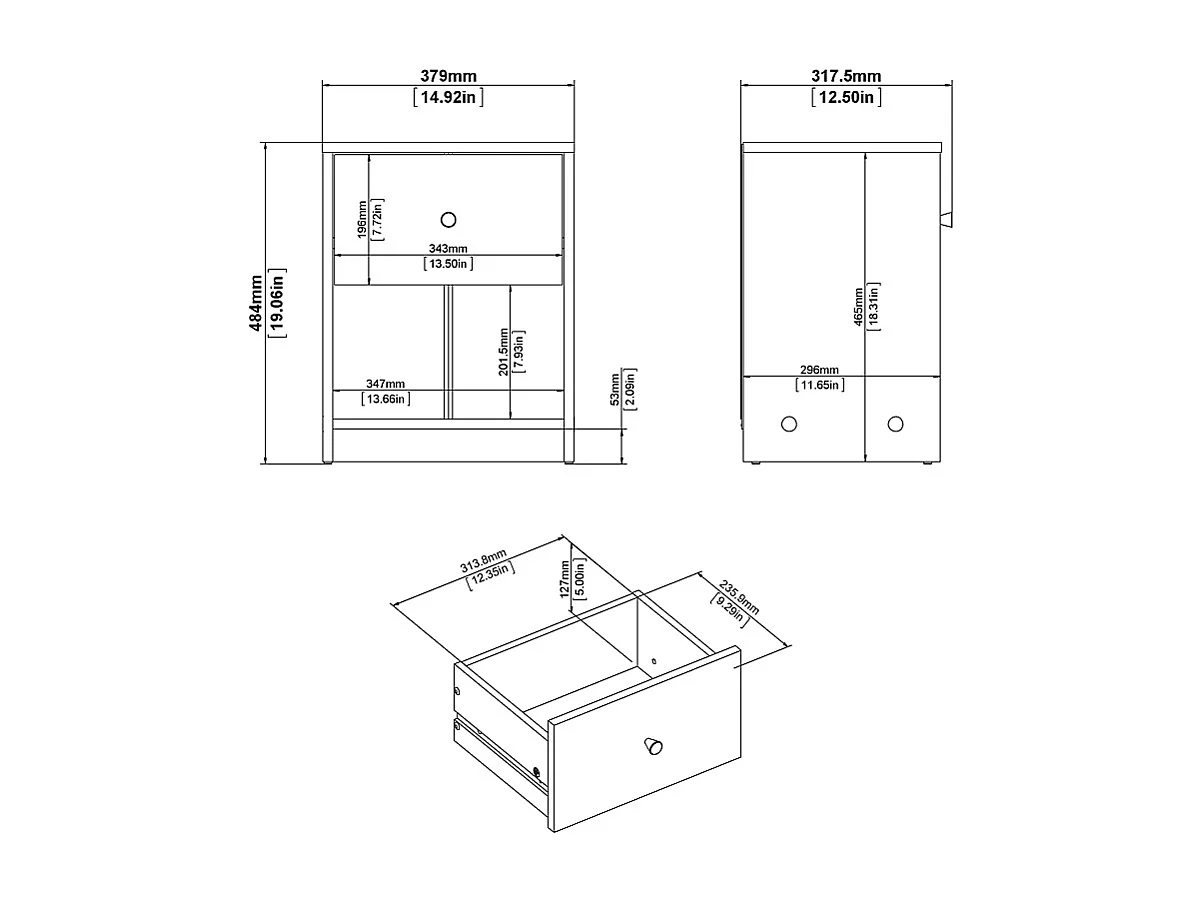 Table de chevet 1 tiroir et 1 niche L37,9 cm - LISE