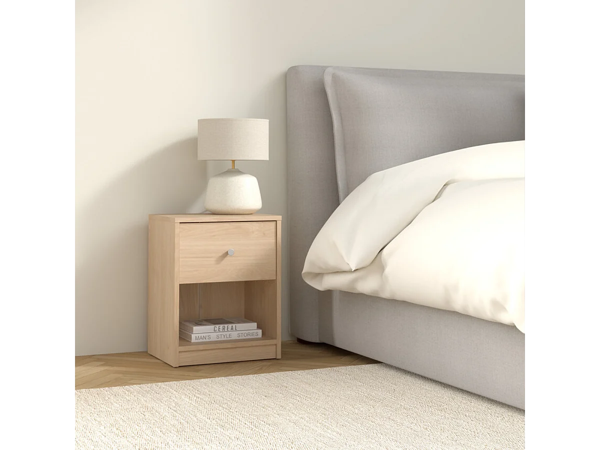 Maria nachtkastje met 1 lade en 1 plank, licht notenhout.