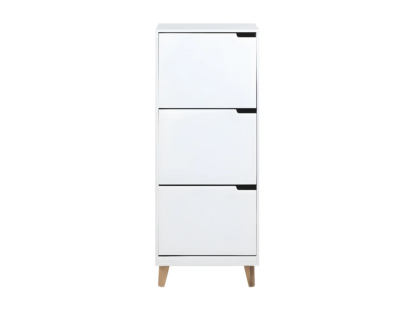 Mike Armoire à chaussures avec 3 compartiments en blanc et pieds en chêne