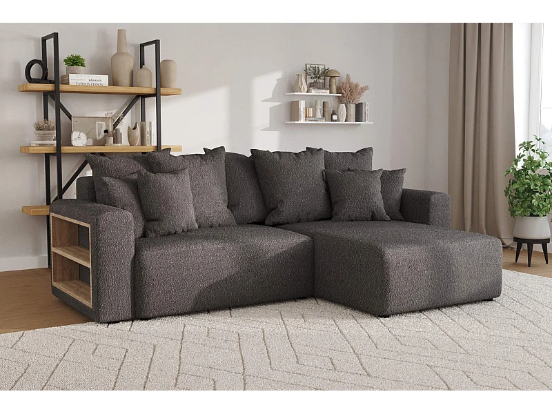 hoekbank cuddle bouclé donkergrijs - lounge universeel - met bed en opbergruimte