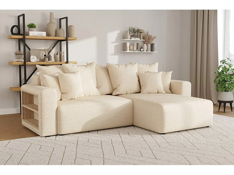 hoekbank cuddle bouclé beige - lounge universeel - met bed en opbergruimte
