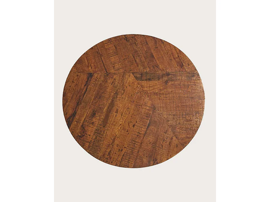Prague - Table repas ronde en bois massif et pied tulipe doré D110 cm 6 pers