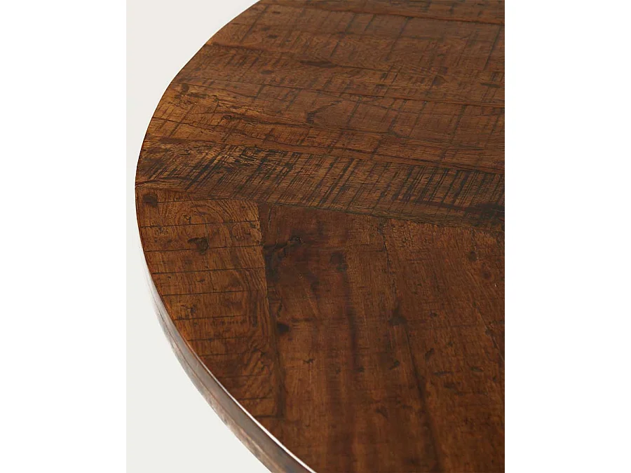 Prague - Table repas ronde en bois massif et pied tulipe doré D110 cm 6 pers