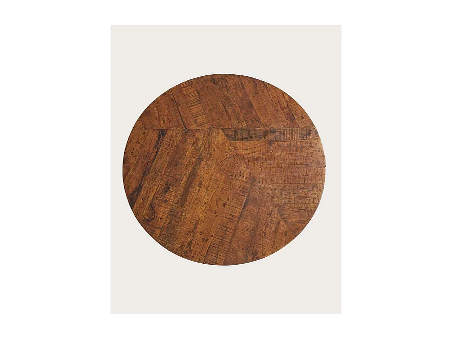 Prague - Table repas ronde en bois massif et pied tulipe doré D110 cm 6 pers