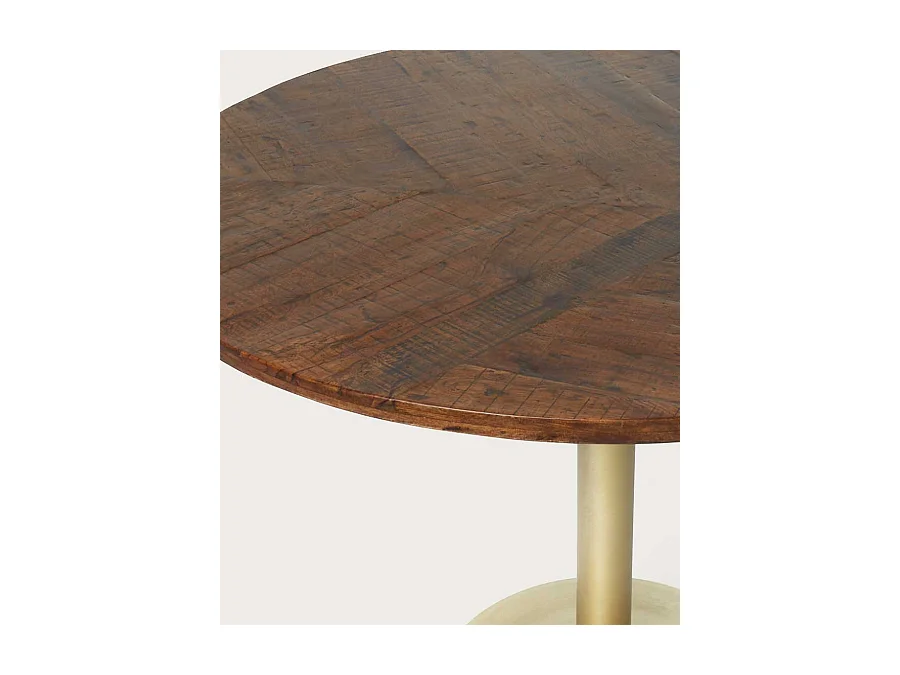 Prague - Table repas ronde en bois massif et pied tulipe doré D110 cm 6 pers