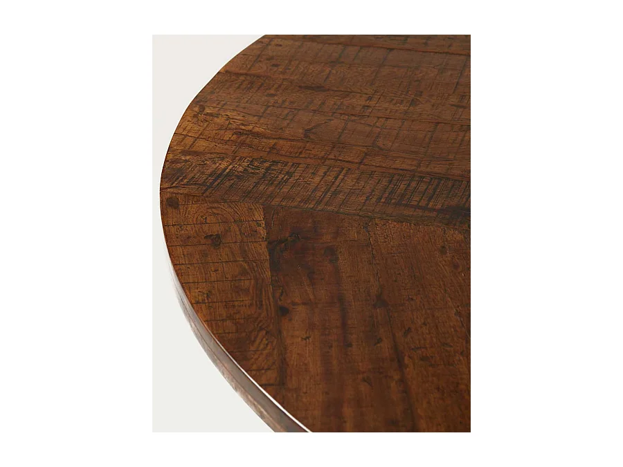 Prague - Table repas ronde en bois massif et pied tulipe doré D110 cm 6 pers