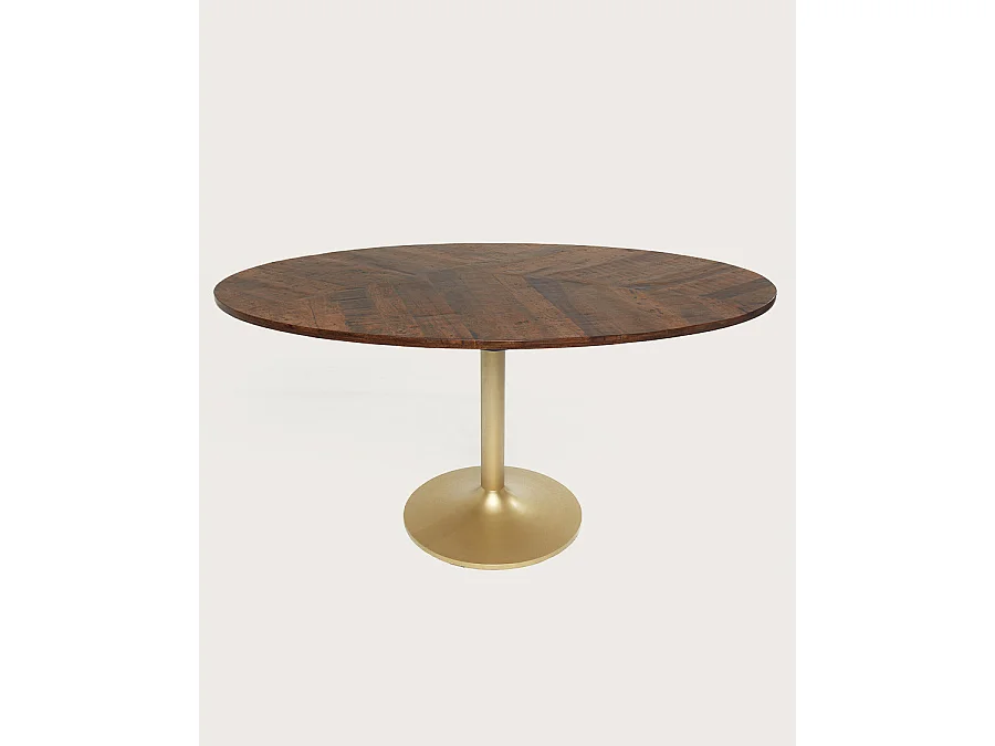 Leaf - Table repas ovale en manguier et métal doré L160 cm 8 pers.