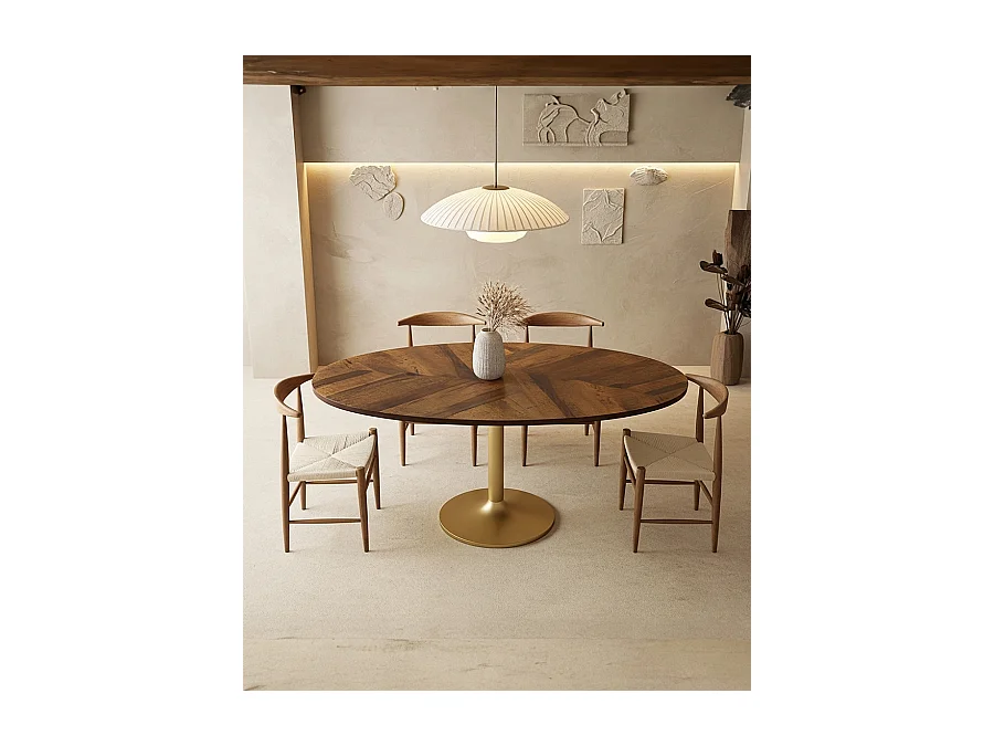 Leaf - Table repas ovale en manguier et métal doré L160 cm 8 pers.