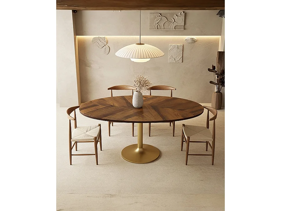 Leaf - Table repas ovale en manguier et métal doré L160 cm 8 pers.