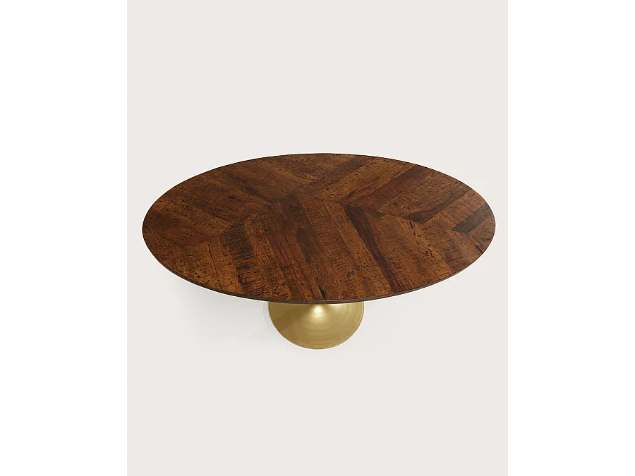 Leaf - Table repas ovale en manguier et métal doré L160 cm 8 pers.