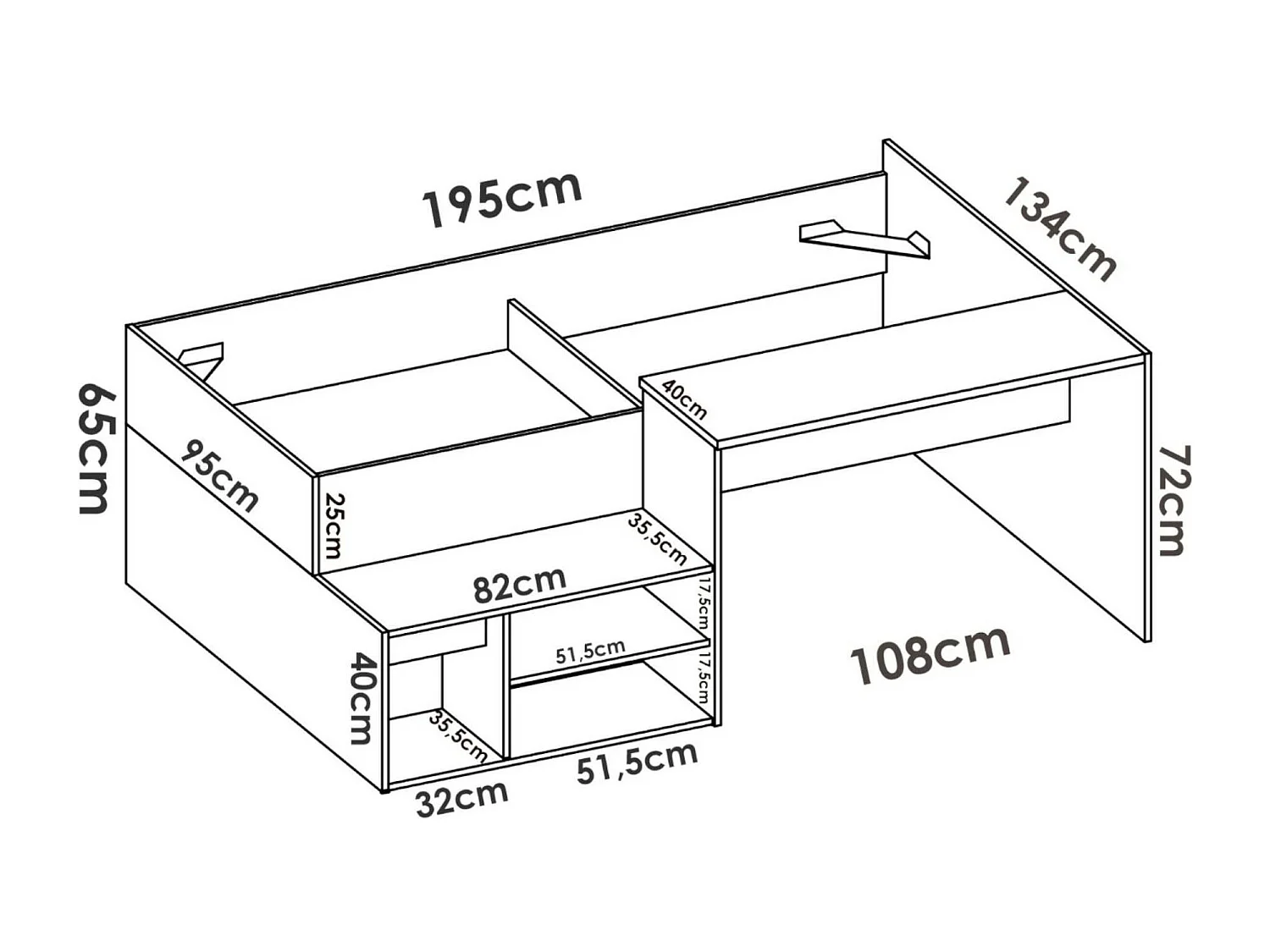 Cama infantil Cervino, Cama de solteiro para quarto, Conjunto com mesa e prateleiras, 195x134h73 cm, Branco e Carvalho