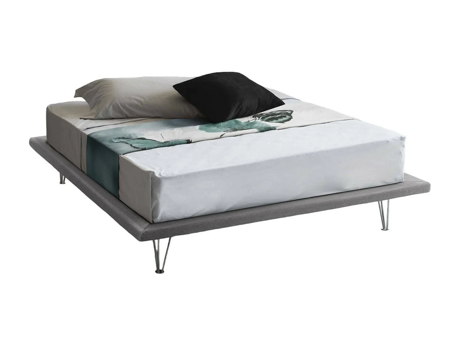 Doppelbett Dgaviol, Festes Bett aus Stoff mit Füßen, 100% Made in Italy, passend für Matratze Cm 160x200, Grau
