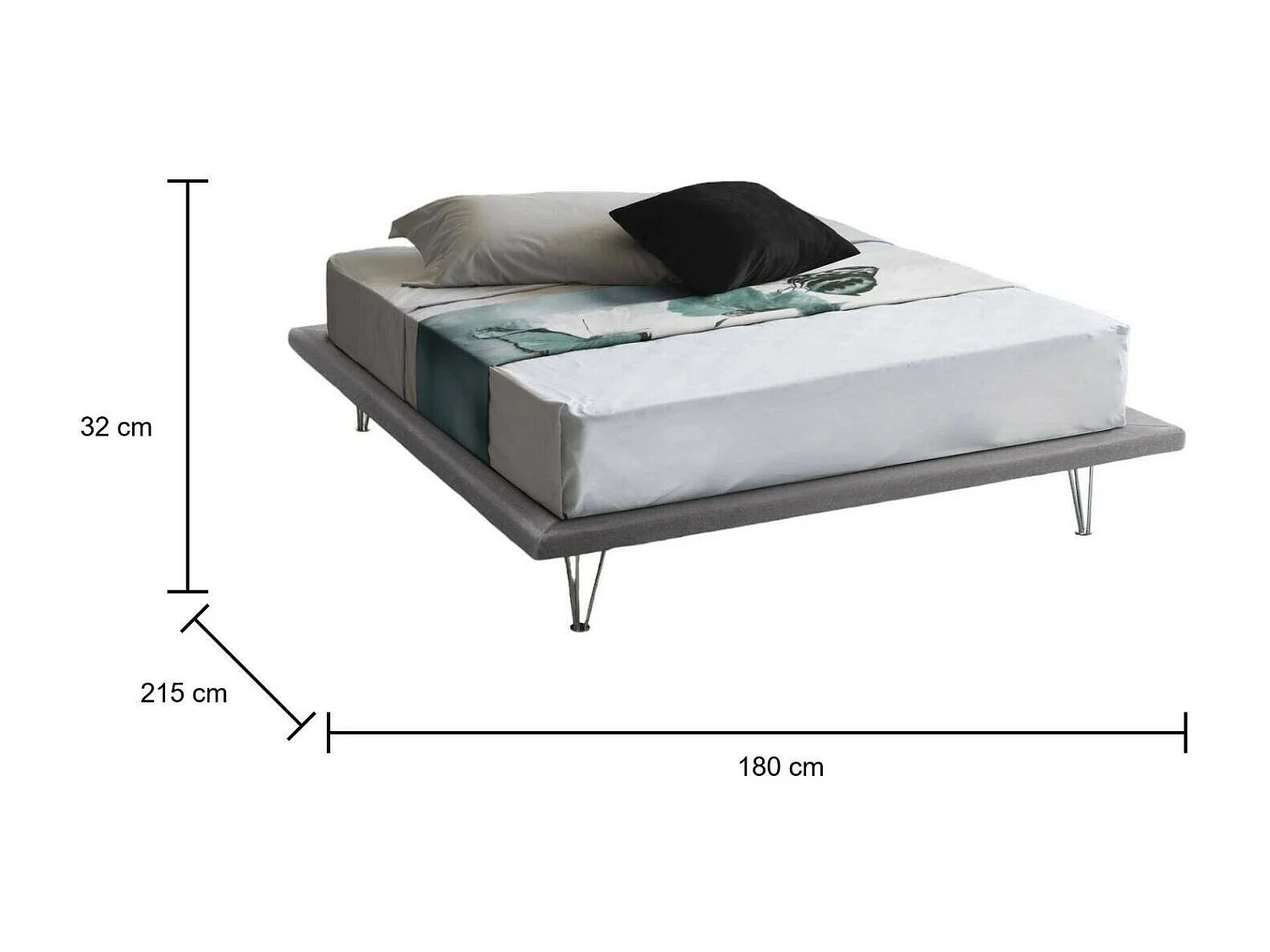 Doppelbett Dgaviol, Festes Bett aus Stoff mit Füßen, 100% Made in Italy, passend für Matratze Cm 160x200, Grau