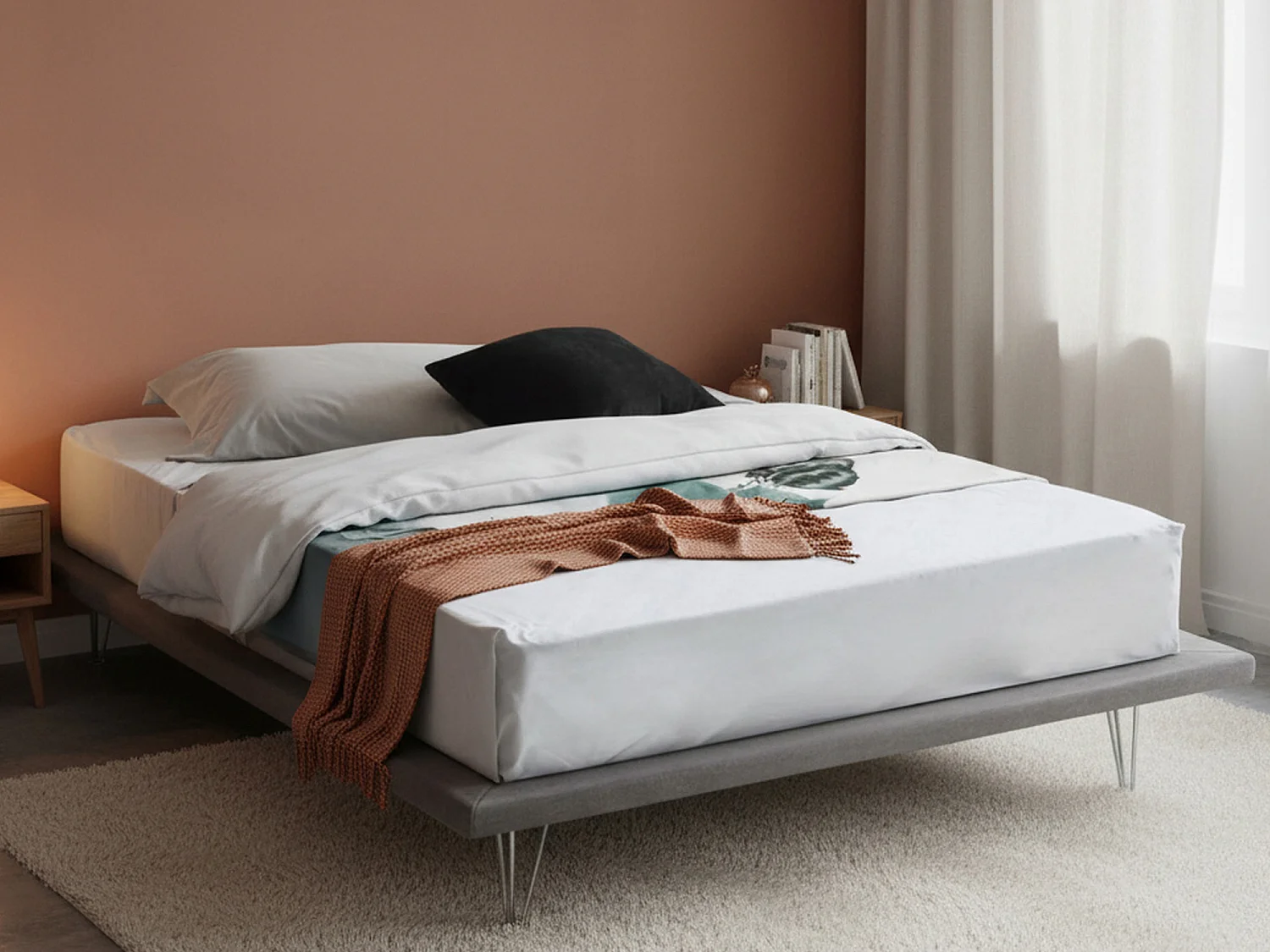 Lit double Dgaviol, Lit fixe en tissu avec pieds, 100% Made in Italy, adapté pour matelas 160x200 cm, Gris
