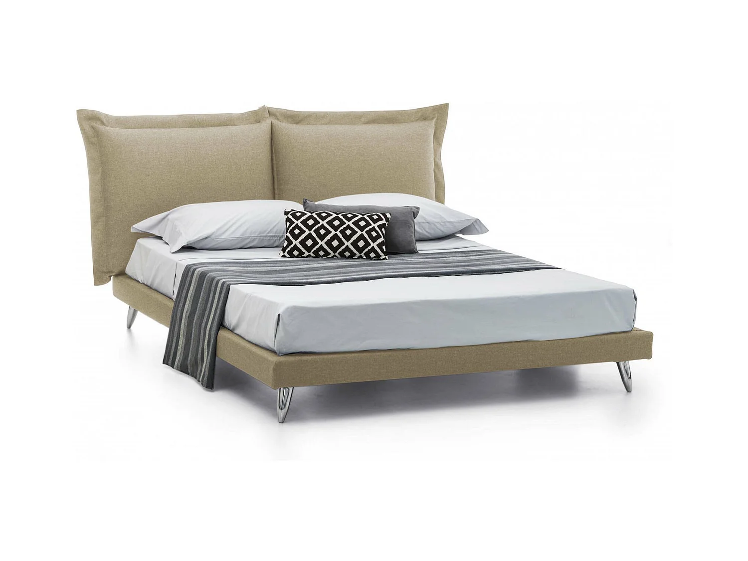 Doppelbett Dgiraud, Festes Bett aus Stoff mit FüÃŸen, 100% Made in Italy, passend für Matratze 160x190 cm, Beige