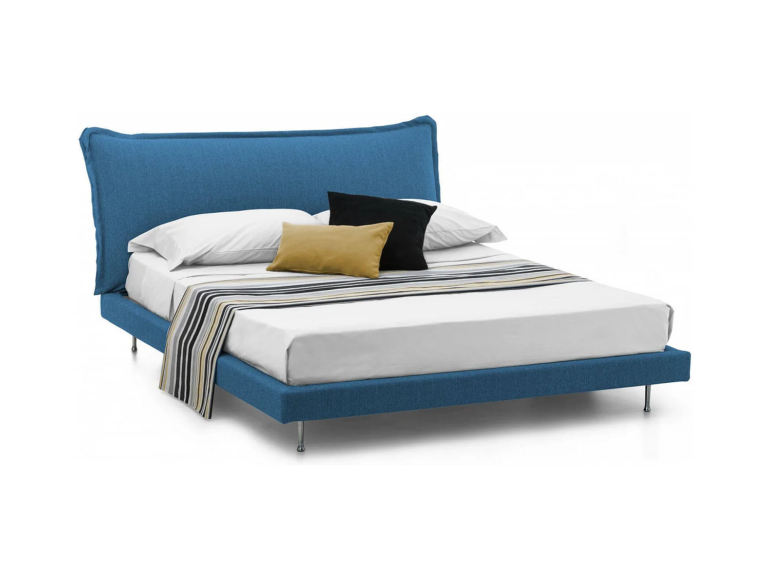 Lit double Dabbat, Lit fixe avec revêtement et tête de lit en tissu, 100% Made in Italy, adapté pour matelas 160x190 cm, Bleu