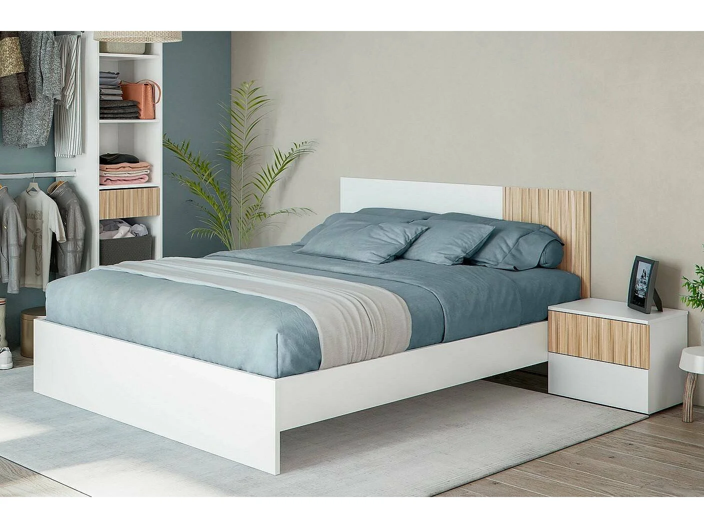 Dmora - Letto matrimoniale Adia, 166x196h40 cm, Bianco