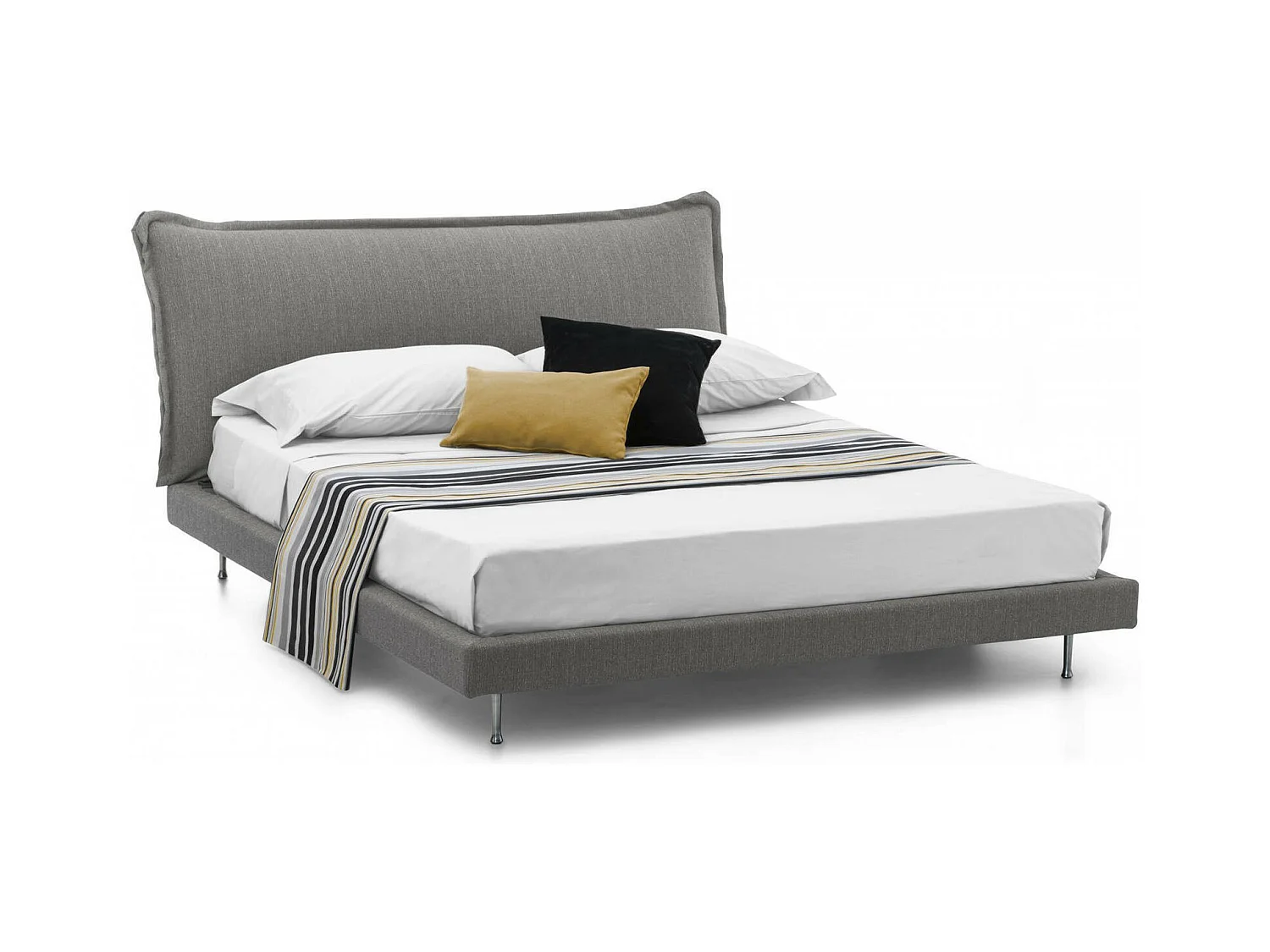 Lit double Dabbat, Lit fixe avec revêtement et tête de lit en tissu, 100% Made in Italy, adapté pour matelas 160x190 cm, Gris