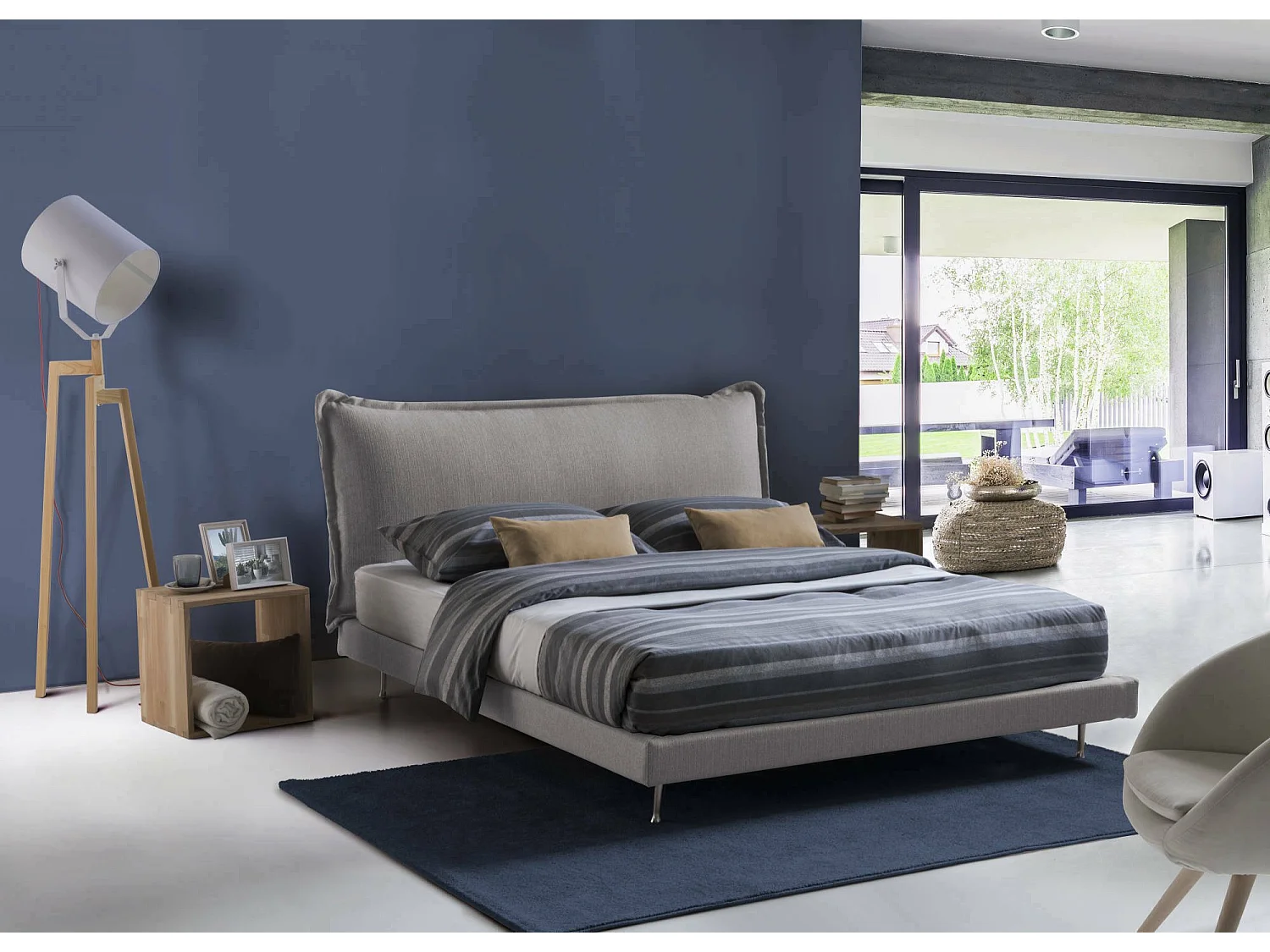 Lit double Dabbat, Lit fixe avec revêtement et tête de lit en tissu, 100% Made in Italy, adapté pour matelas 160x190 cm, Gris