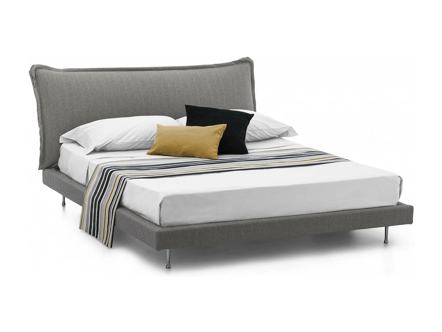 Lit double Dabbat, Lit fixe avec revêtement et tête de lit en tissu, 100% Made in Italy, adapté pour matelas 160x190 cm, Gris