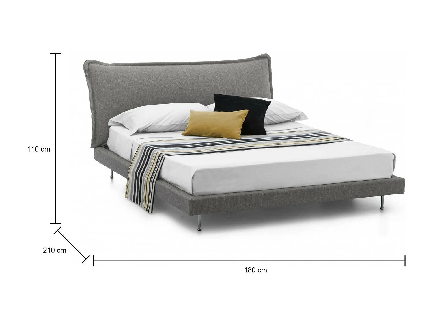 Lit double Dabbat, Lit fixe avec revêtement et tête de lit en tissu, 100% Made in Italy, adapté pour matelas 160x190 cm, Gris