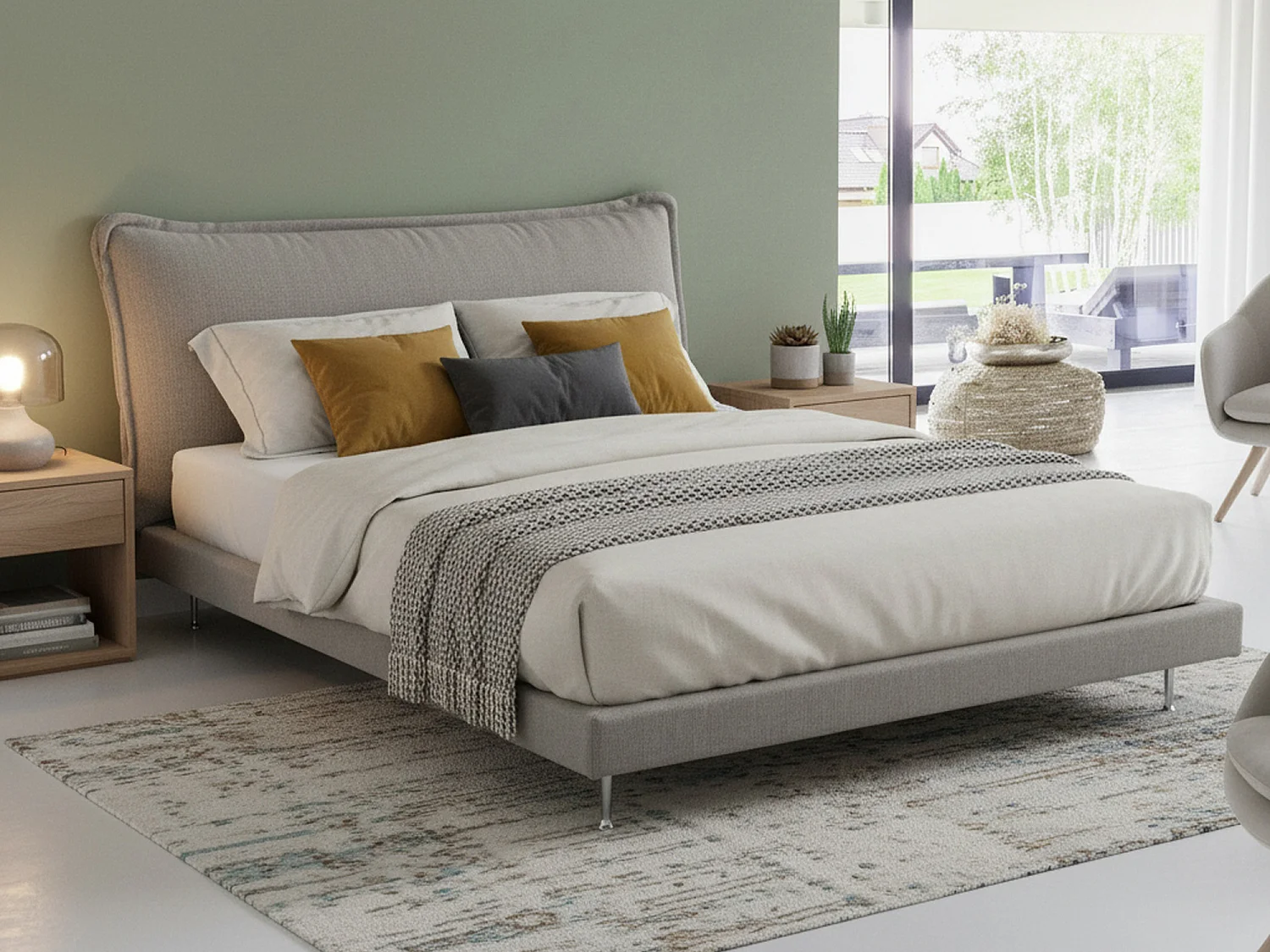 Lit double Dabbat, Lit fixe avec revêtement et tête de lit en tissu, 100% Made in Italy, adapté pour matelas 160x190 cm, Gris