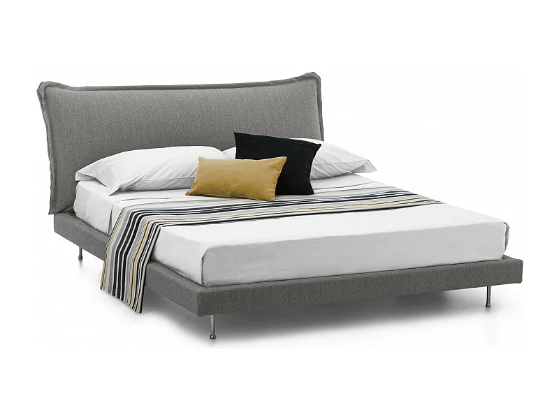 Lit double Dabbat, Lit fixe avec revêtement et tête de lit en tissu, 100% Made in Italy, adapté pour matelas 160x190 cm, Gris