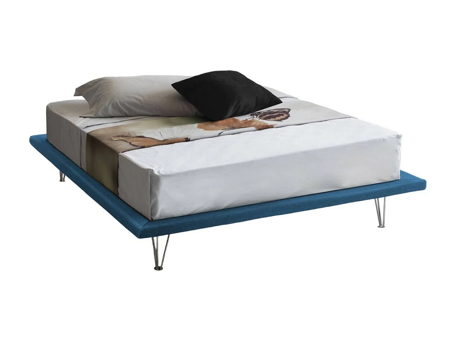 Cama de casal Dgaviol, Cama fixa em tecido com pés, 100% Fabricado na Itália, adequada para colchão 160x200 cm, Azul