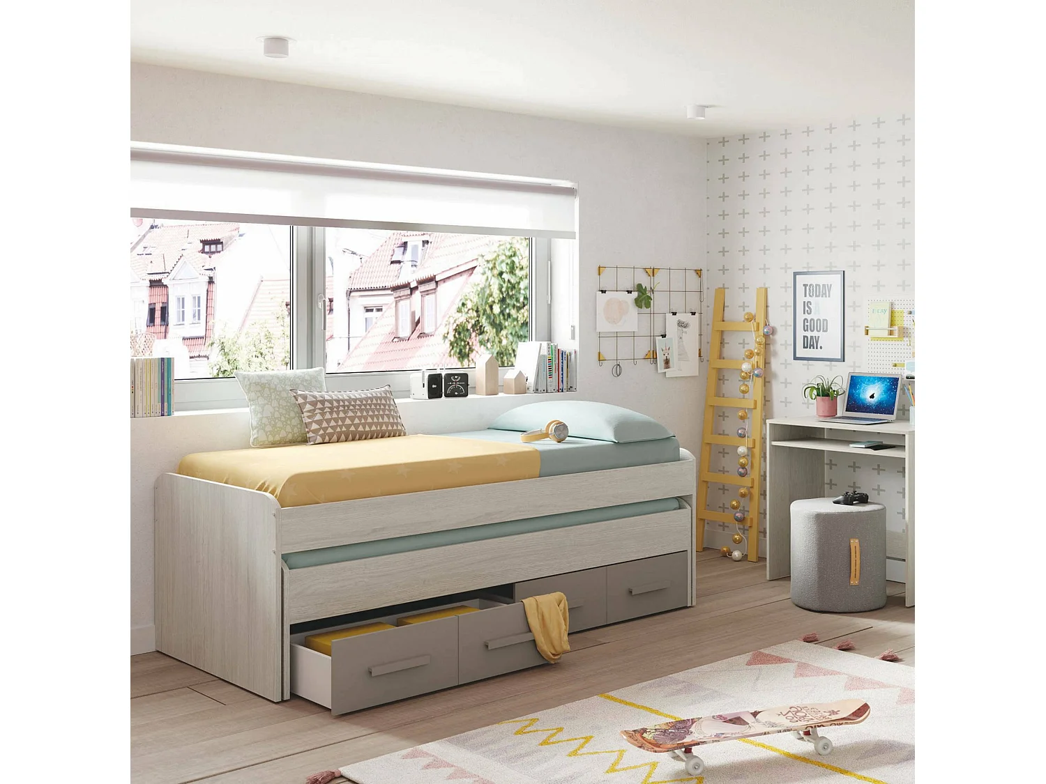 Letto per Bambini Cupido, Contenitore, 96x198 cm Bianco, Lettino