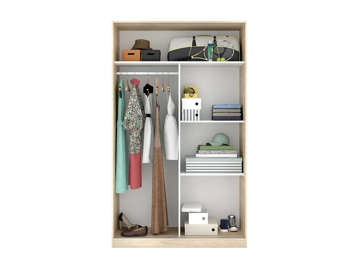 Kleiderschrank Dcapuan, Garderobe für Schlafzimmer, Kleiderschrank mit 2 Schiebetüren, 120x50h204 cm, WeiÃŸ und Eiche