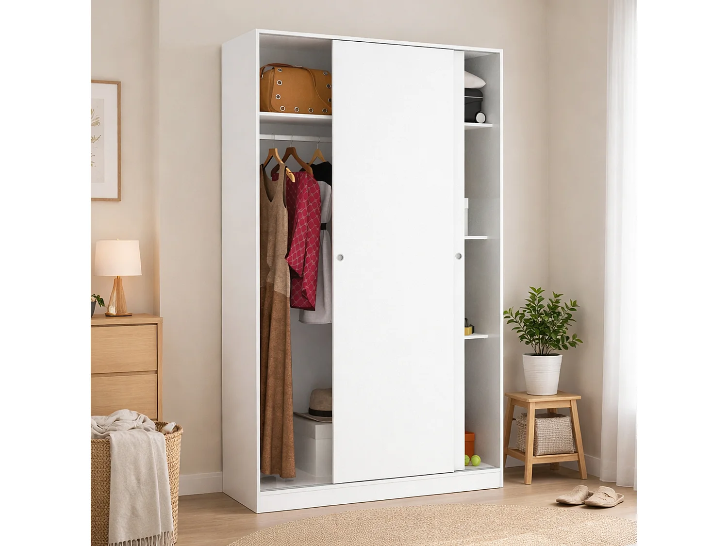 Guardaroba 2 Ante Alyson, Appendiabiti, 50x204h cm Bianco Lucido, Armadio Camera da Letto