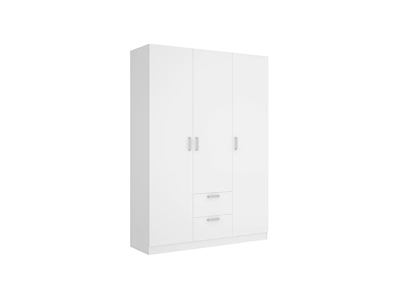 Armario Dacca, Perchero para dormitorio, Armario con 3 puertas batientes y 2 cajones, 150x52h215 cm, Blanco