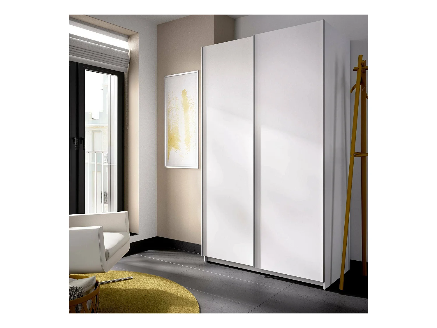 Armoire Dabbou, Cintre pour chambre à coucher, Armoire avec 2 portes coulissantes, 120x65h204 cm, Blanc