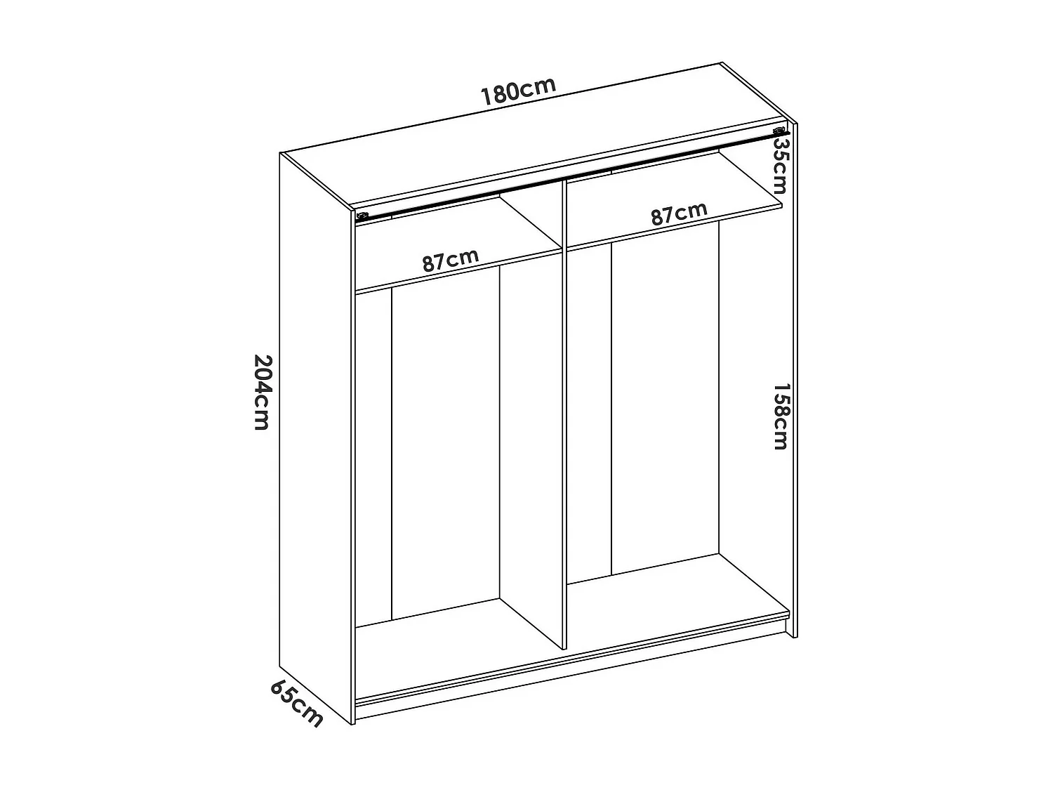 Armario Dmarsic, Perchero para dormitorio, Armario con 2 puertas correderas, 180x65h204 cm, Blanco