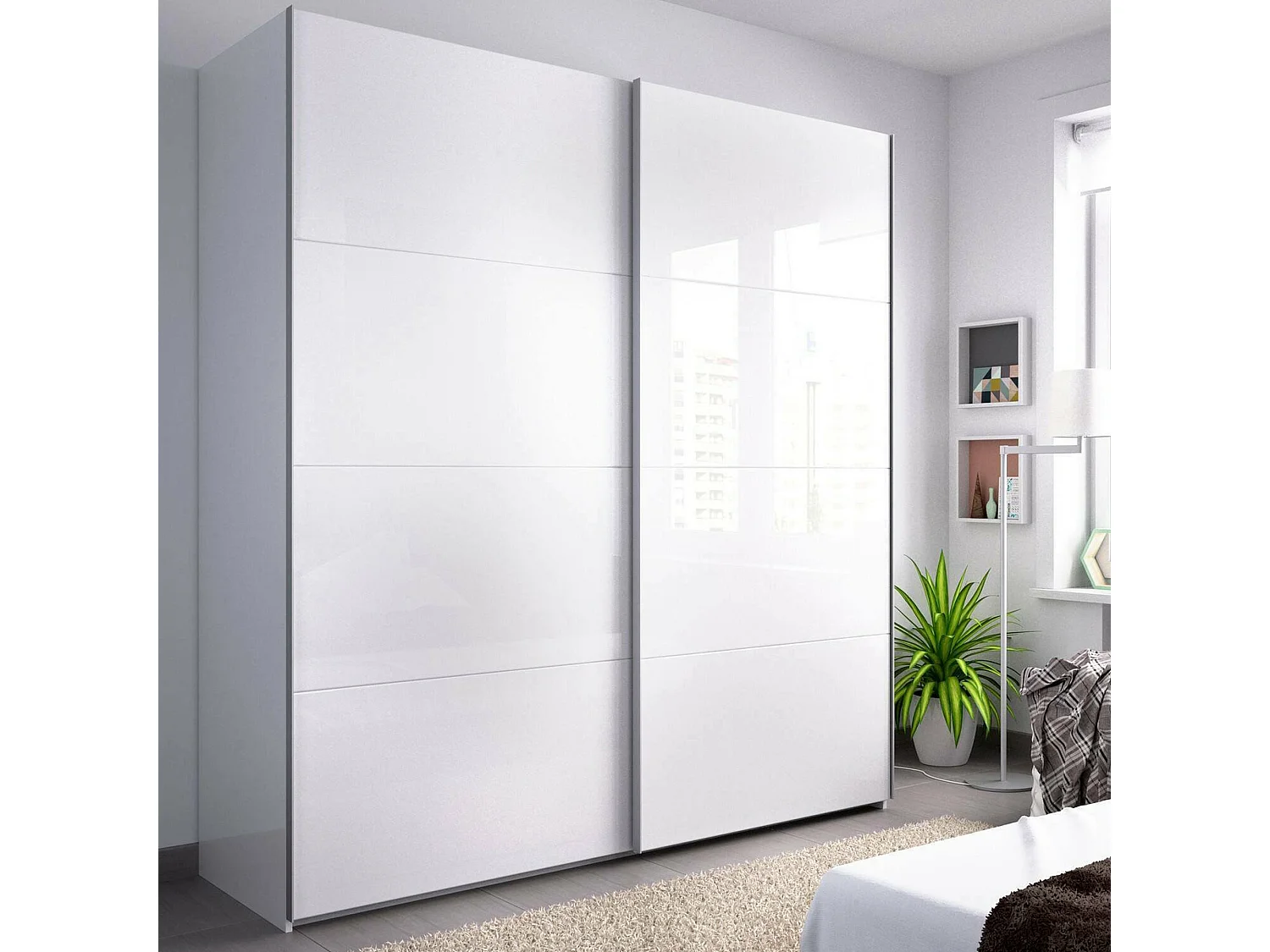 Dmarsic Armoire, Cintre pour chambre à coucher, Armoire avec 2 portes coulissantes, 180x65h204 cm, Blanc