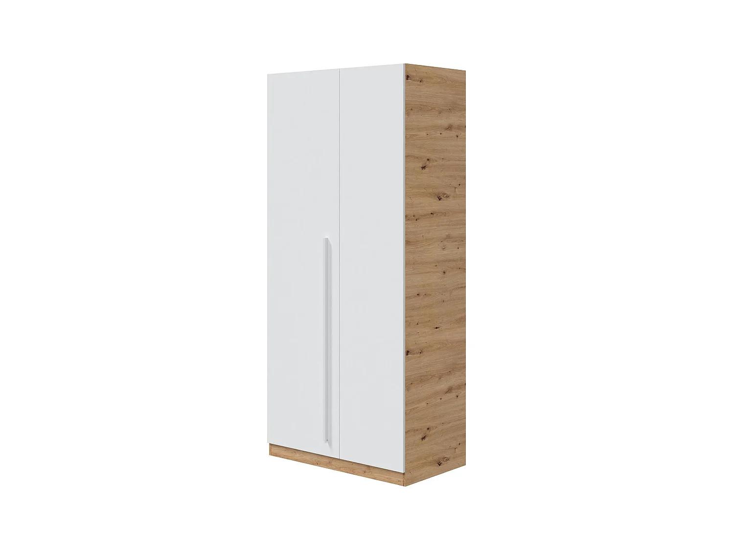 Armoire Daabec, armoire de chambre avec 2 portes battantes, armoire avec 3 étagères et tringle à vêtements, 90x52h200 cm, chêne noueux et blanc