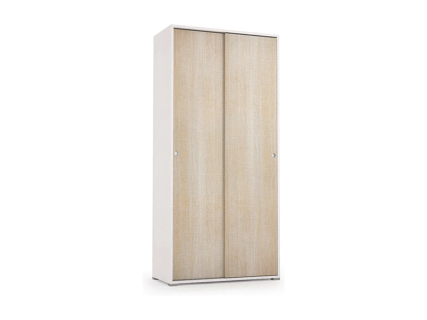 Armoire Dbuti, armoire avec 2 portes coulissantes et 4 étagères, mobilier de chambre polyvalent moderne, 100% Made in Italy, 90x45h195 cm, Chêne et Blanc