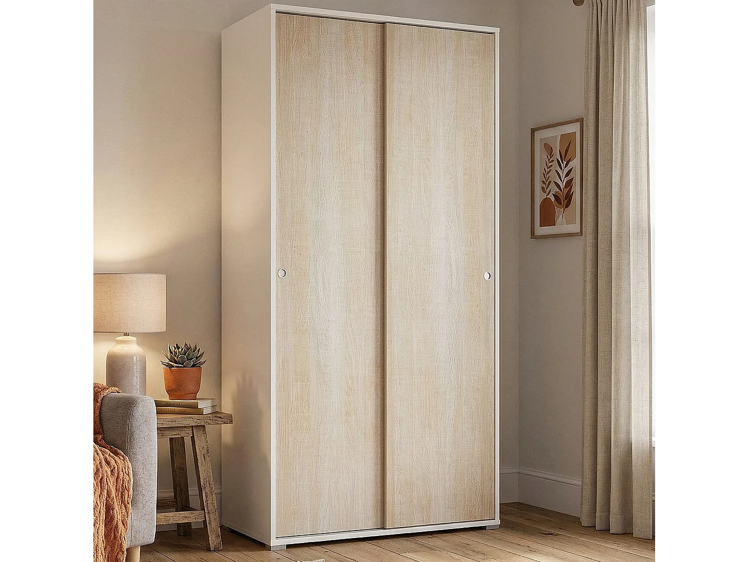 Guardaroba 2 Ante Alaysia, 4 Ripiani Made in Italy, 45x195h cm Marrone, Armadio Camera da Letto