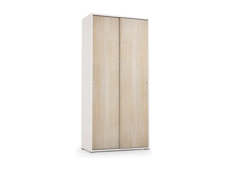 Armoire Dbuti, armoire avec 2 portes coulissantes et 4 étagères, mobilier de chambre polyvalent moderne, 100% Made in Italy, 90x45h195 cm, Chêne et Blanc