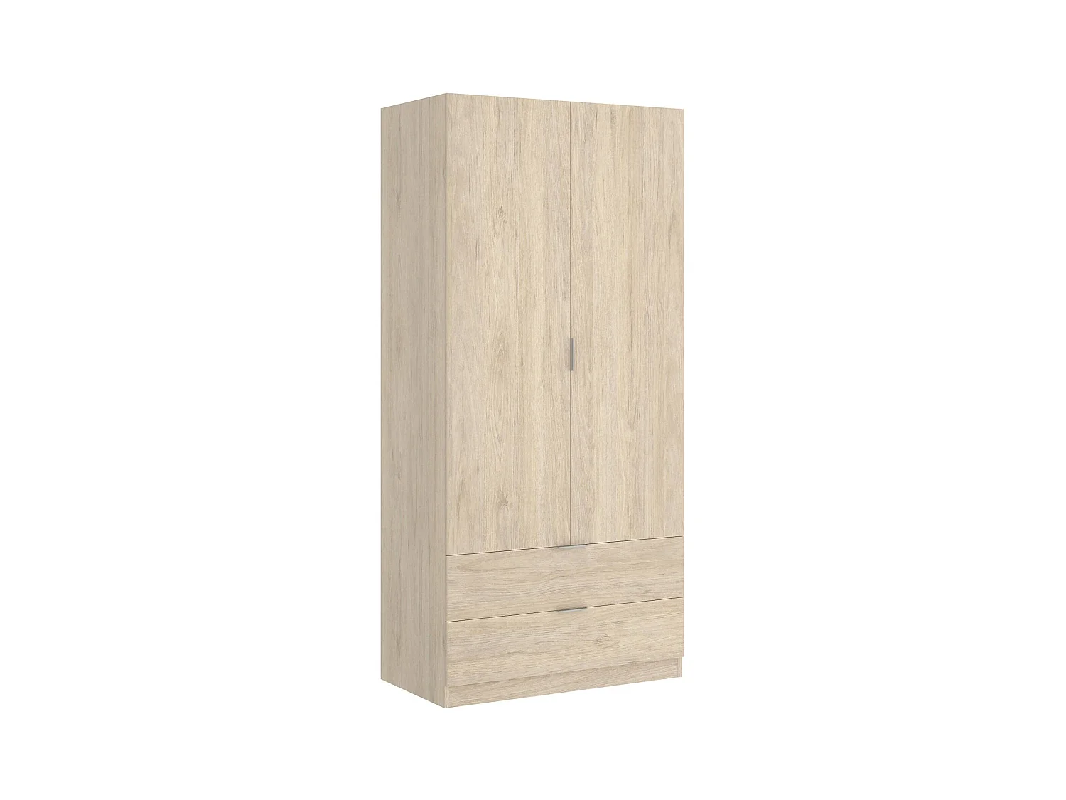 Armoire Dlunin, Cintre pour chambre à coucher, Armoire avec 2 portes battantes et 2 tiroirs, 81x52h184 cm, Chêne