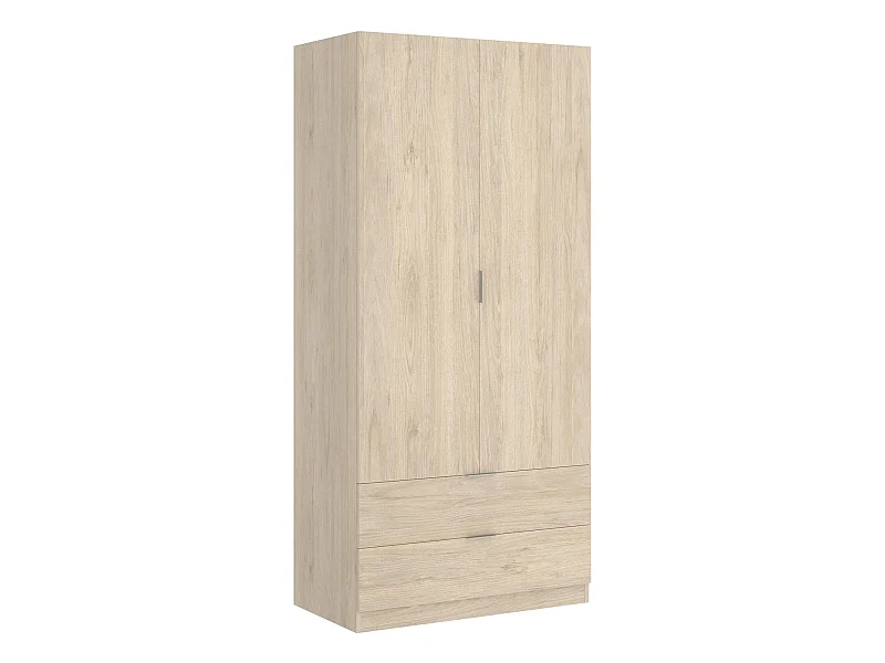 Dlunin kledingkast, Kledinghanger voor slaapkamer, Kledingkast met 2 draaideuren en 2 laden, 81x52h184 cm, Eiken