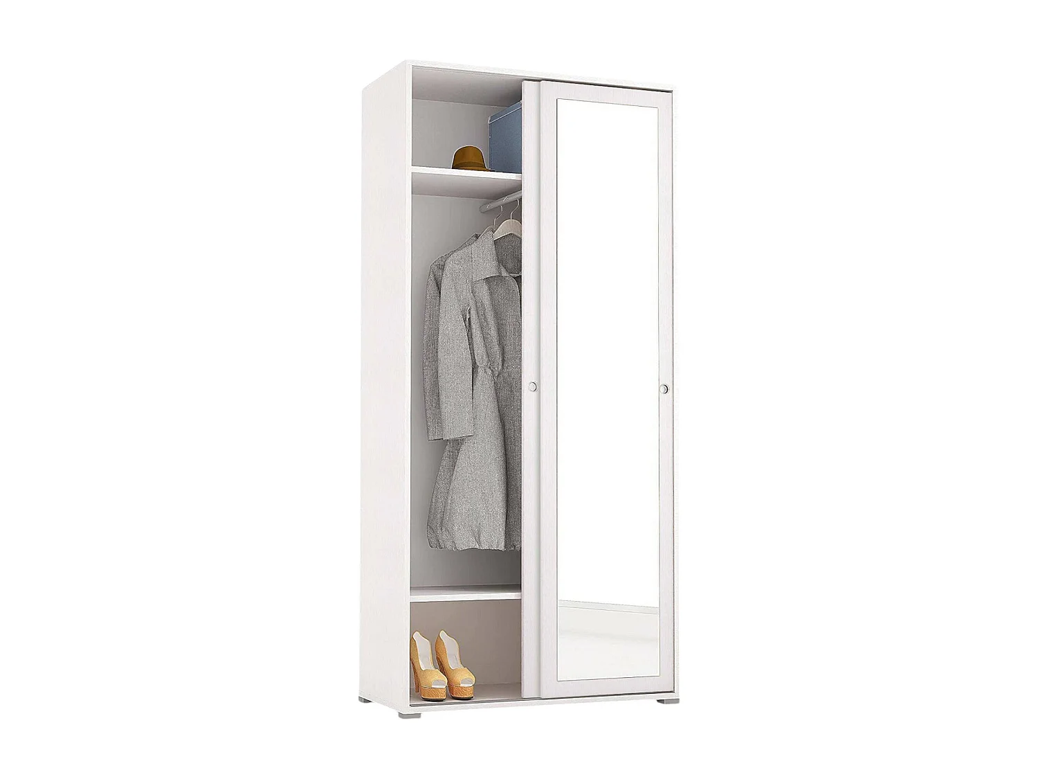 Armoire Dmontic, Armoire avec 2 portes coulissantes et miroir, Armoire avec tringle à vêtements et étagères, 100% Made in Italy, 90x45h195 cm, Blanc