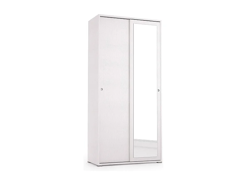 Armario Dmontic, Armario con 2 puertas correderas y espejo, Mueble con barra perchero y baldas, 100% Made in Italy, 90x45h195 cm, Blanco