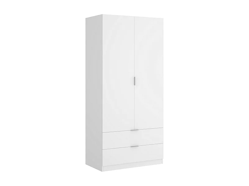 Kleiderschrank Dlunin, Garderobe für Schlafzimmer, Kleiderschrank mit 2 Flügeltüren und 2 Schubladen, 81x52h184 cm, WeiÃŸ