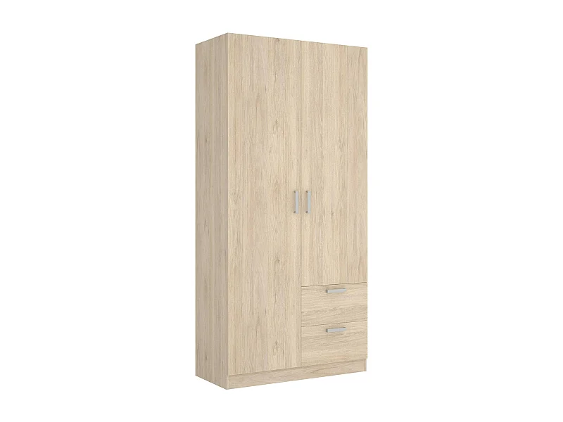 Armoire Dmotta, Cintre pour chambre à coucher, Armoire avec 2 portes battantes et 2 tiroirs, 100x52h215 cm, Chêne