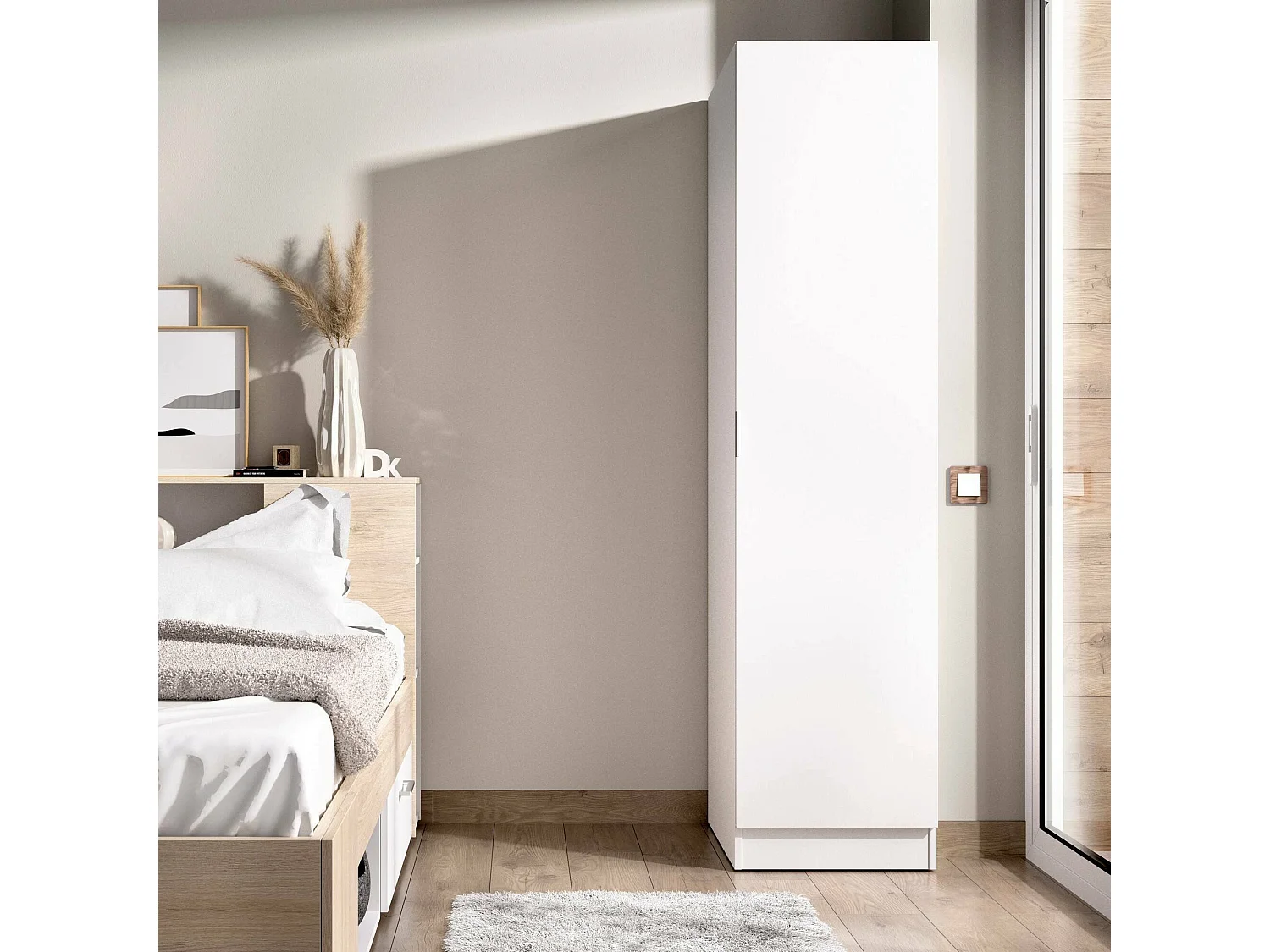 Garde-robe 1 porte\ Dbusat, Cintre pour chambre à coucher, Garde-robe 1 porte\ avec 1 porte simple, 41x52h184 cm, Blanc